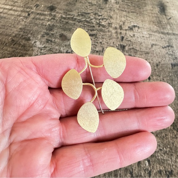 Matte Gold Earrings 2-1/4” Drop Leaf Design - Picture 3 of 5